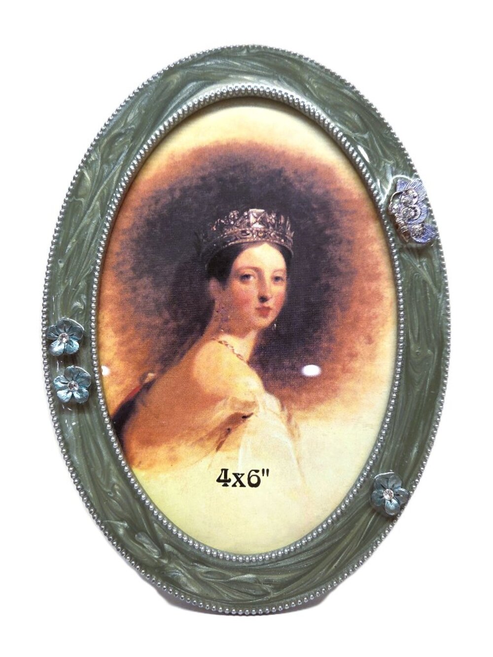 Oval Picture Frame 4x6 Ornate Metal Glass Flower Butterfly Rhinestone Easel Back